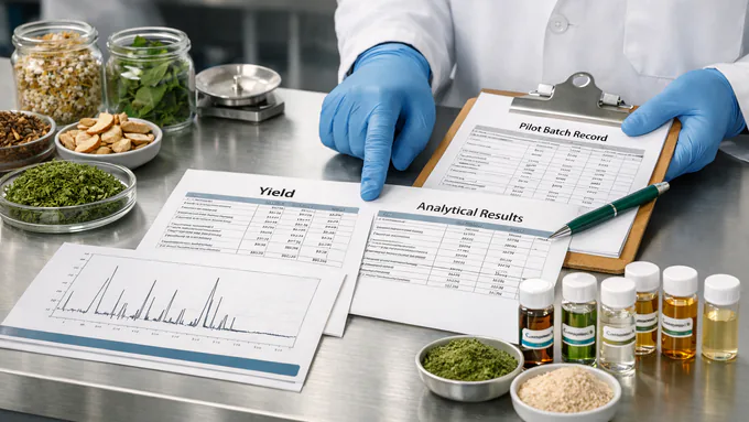 Quality lead reviewing pilot batch records, yield, and analytical results prior to R&D release